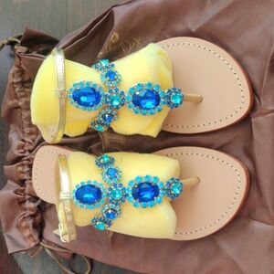 Mystique Boutique Sandals with Blue Crystals & Rhinestones